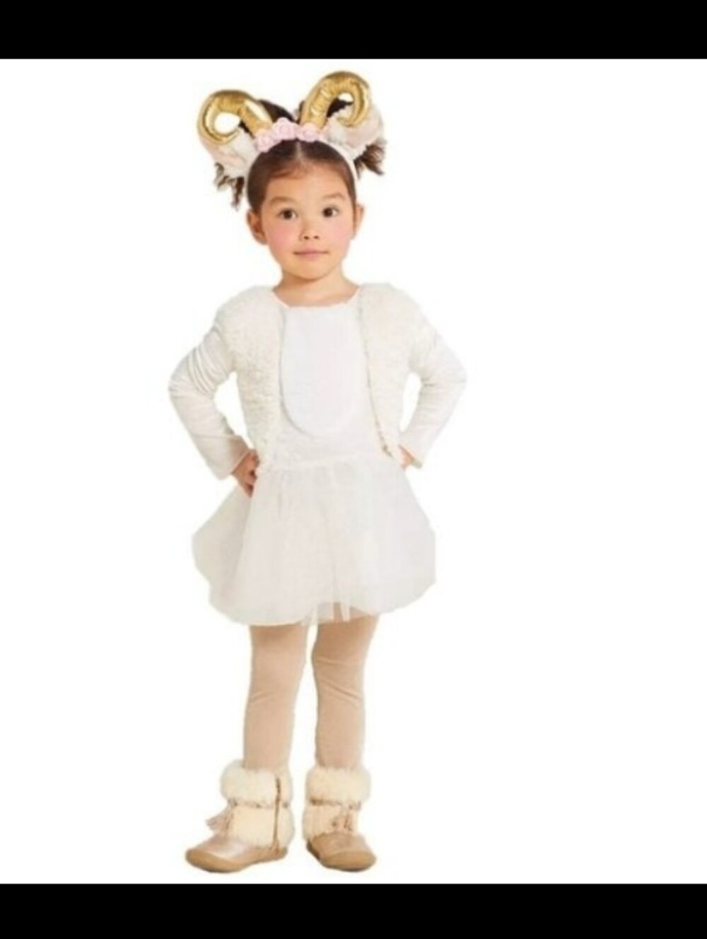 Hide & Eek White Goat Costume Dress with Gold Horn Headband Size 4-5T NWT